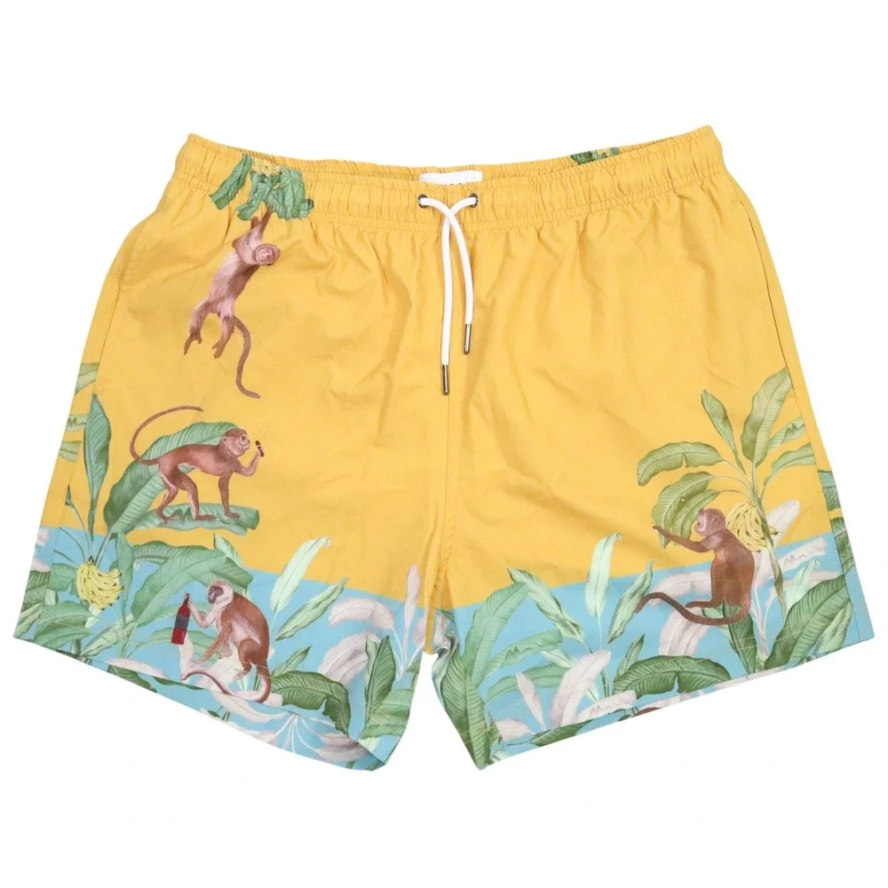 Mavrans Monkey Swim Short Mens XL Yellow Tropical Banana Leaf Print Beach Trunk
